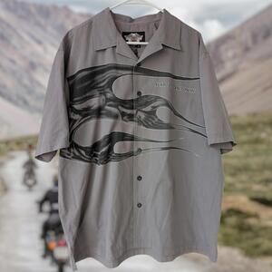 2009 Y2K Vintage Harley-Davidson Button-Up Shirt XL Motorcycle Flames Biker